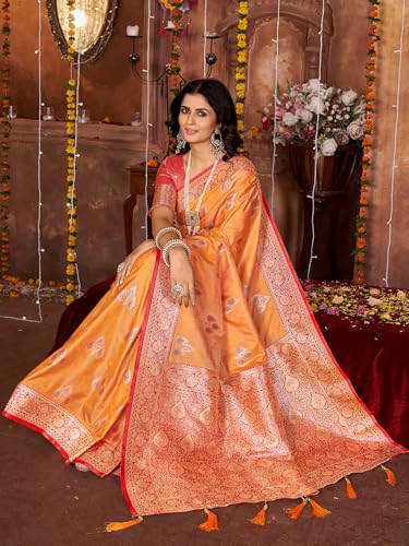 Image of Mehrang Women's Pure Kanjivaram Silk Saree Banarasi Silk Wedding Sarees for Women with Blouse Piece