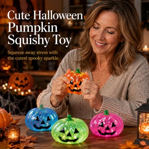 Cute Halloween Pumpkin Squishy Toy, Glitter Squeeze Stress Ball for Adults, Soft Pumpkin Sensory Fidget Decor, Autumn Desk Decoration, Cute Pumpkin Gift for Adults, Halloween Party Favor,#C - Image 2