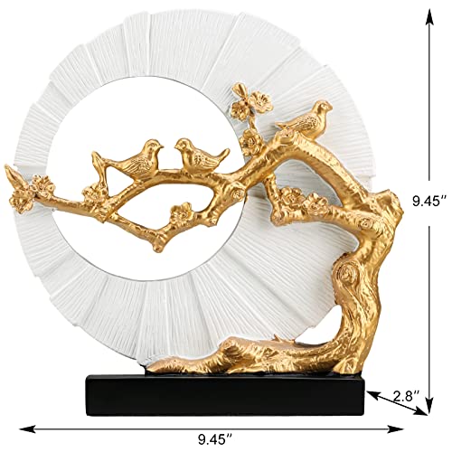 Estatua decorativa pájaro dorado y blanca miniatura 2