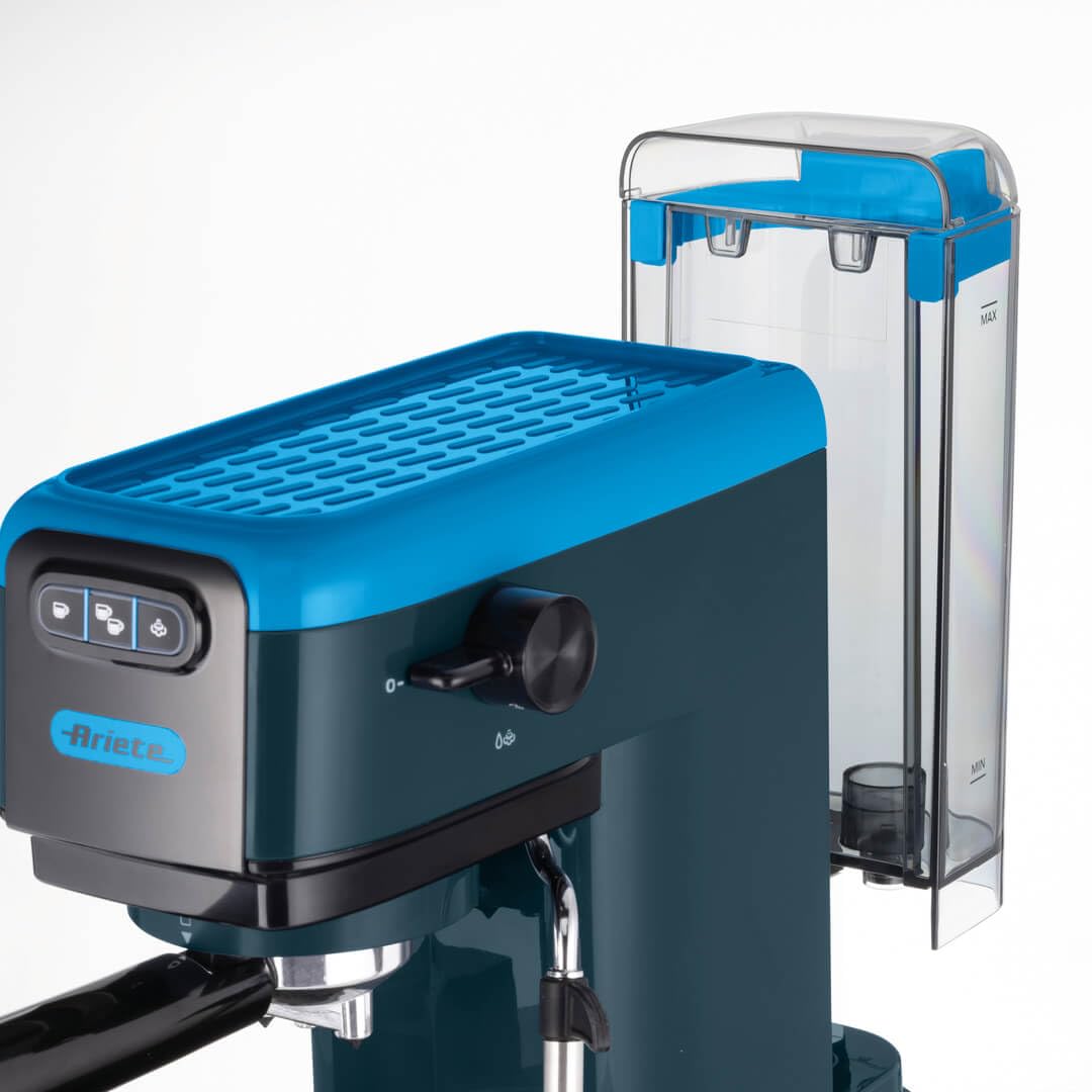 Ariete 1399 Machine à Café Percolateur, pour Expresso, Cappuccino, Thé et Tisane, Compatible avec le Café en Poudre et les Dosettes ESE, 1300 W, 15 Bar de Pression, Filtre 1-2 Tasses, Sky Blue