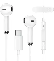 Fones de ouvido com fio para iPhone 17 USB C para iPhone 17 Air 17 Pro 17 17 Pro Max 16 Plus 16E 15, fones de ouvido USB tipo C com microfone, controle de volume, fones de ouvido com fio USB C para