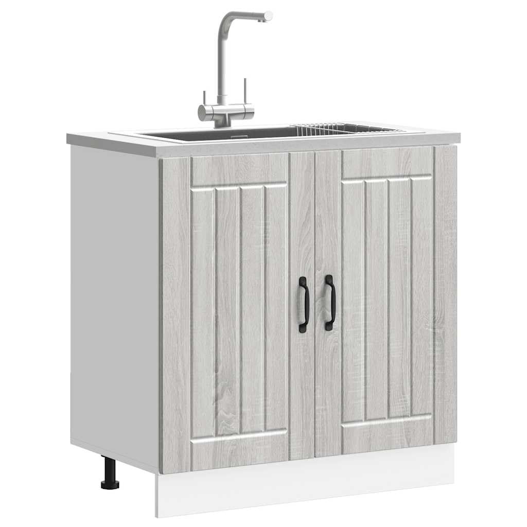Szafka pod zlewozmywak Lucca Sonoma szara materiał drewnopochodny, 80 x 46 x 81,5 cm, z regulowanymi nóżkami, 70 kg, miejsce do przechowywania szafki kuchennej, szuflady, półki, porządek w
