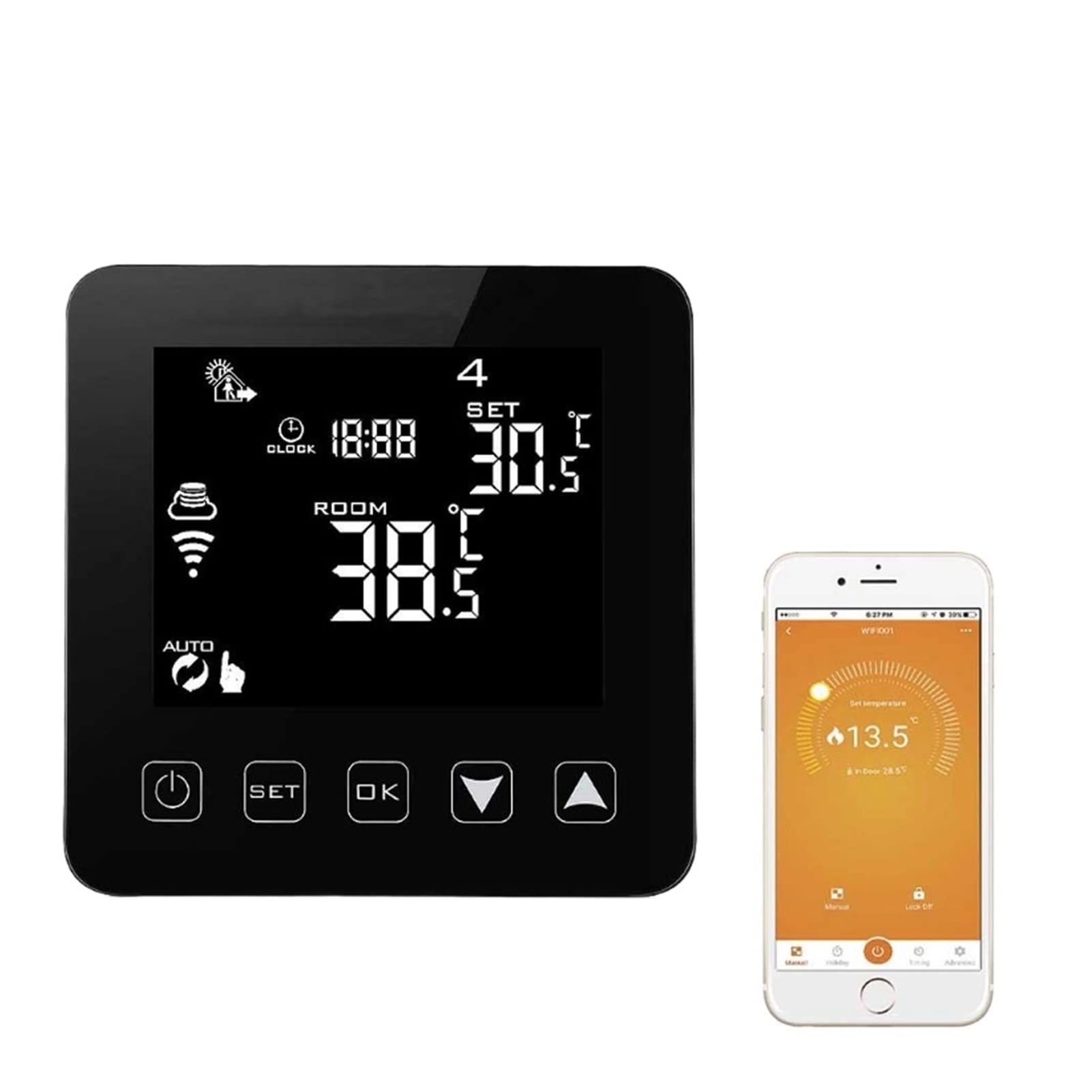 Termometro da interno igrometro digitale Termostato WiFi Smart Home Casa Tuya Termostato Smart Air Conditioner Controller WiFi termostato termostato digitale Con display LCD(Noir)