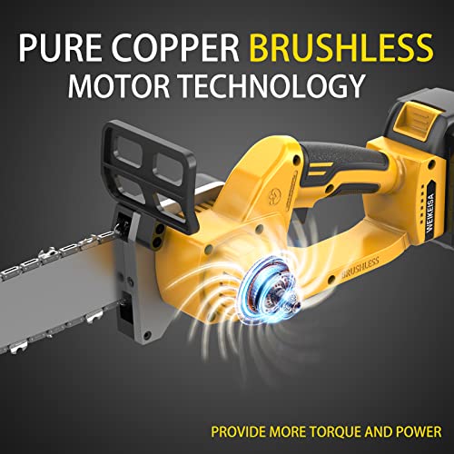 Weikeisa 10''Handheld Brushless Cordless Chainsaw,Power Chain Saws For Gardening Wood Cutting Tree Trimming,20V 4.0Ah Rechargeable Battery Powered Pruning Saw ,With 2 Battery,Quick Charger, 2 Chains #TOP2