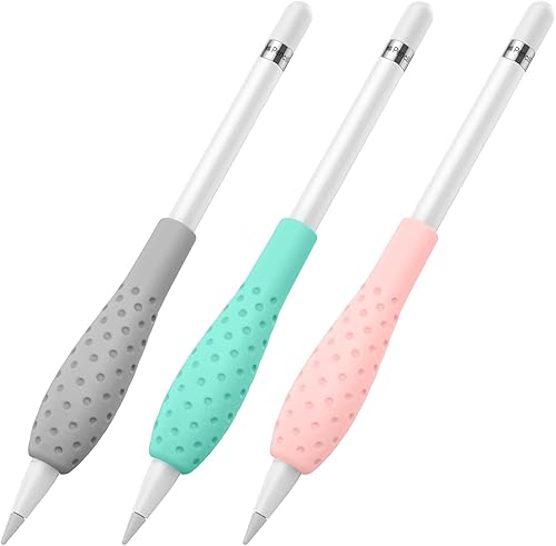 MoKo Funda protectora Ergo de silicona compatible con Apple Pencil de 1 y 2 generación, gris, rosa y verde gema