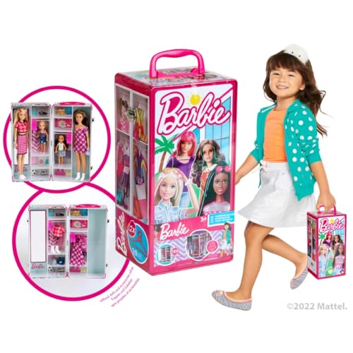 Theo Klein 5801 Barbie Schrankkoffer Kleiderstangen und Fächern, Spielzeug für Kinder ab 3 Jahren, inkl. Zubehör, Multicolor