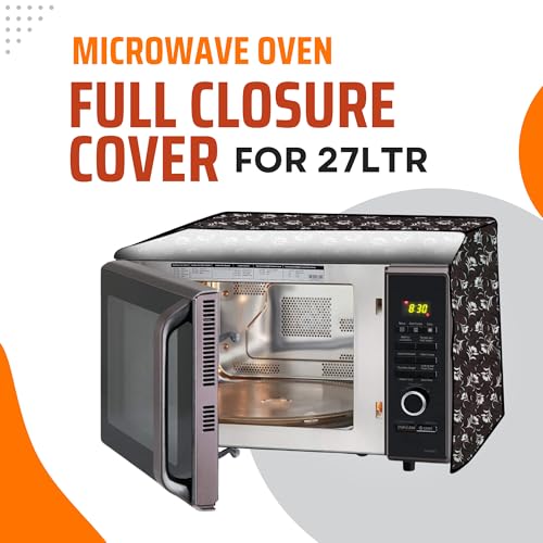 Image of PVC Microwave Oven Cover for Panasonic 27L N-CT645BFDG | Full Closure Zip | Waterproof & Dustproof | Attractive Digital Print | 51.3 x 30.6 x 47.1 cm | Dark Grey Floral Design