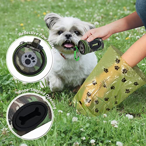 Image of FURHAB Dog Poop Bag Holder for Leash Doggie Waste Bag Dispenser Puppy Potty Carrier Small Doggy Zipper Pouch with Carabiner Clip 1680D Nylon Oxford with 1 Roll of Pet Trash Bags, Woodland Camo