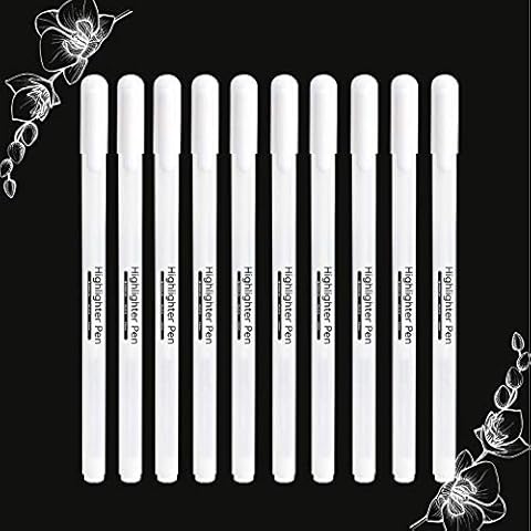 Johiux White Gel Pens,10 Pieces 0.8mm Fine Point Gel Pen Set, White Line Drawing Pen,White Pens For Students, Artists To Draw And Highlight Areas on Black Paper Cover
