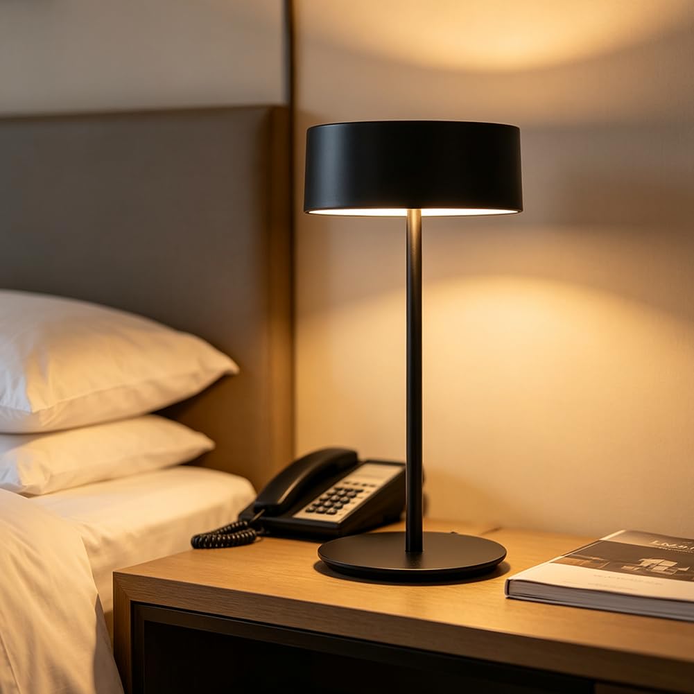 LED Tischlampe Kabellose Portable Akku Tischleuchte USB Aufladbar Aluminium Dimmbar Nachttischlampe Batteriebetrieben 3 Farbtemperatur Nachtlicht Touch Schalter für Esszimmer Terrasse,Schwarz