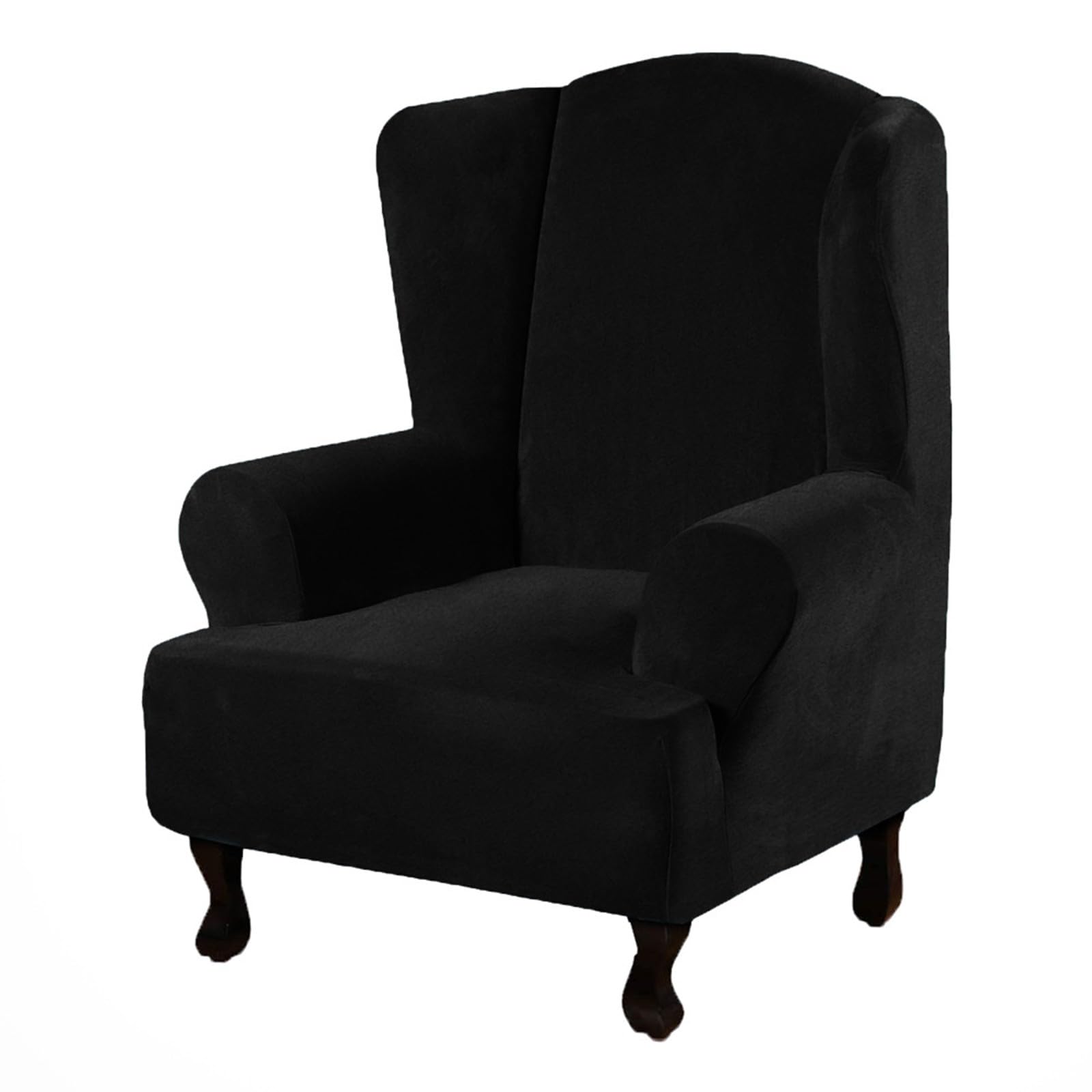 Somsiwey Velvet Wingback Chair Covers One Piece Stretch Wing Chair Slipcover Non-Slip Wing Chair Cover with Elastic Bottom for Living Room(Black)