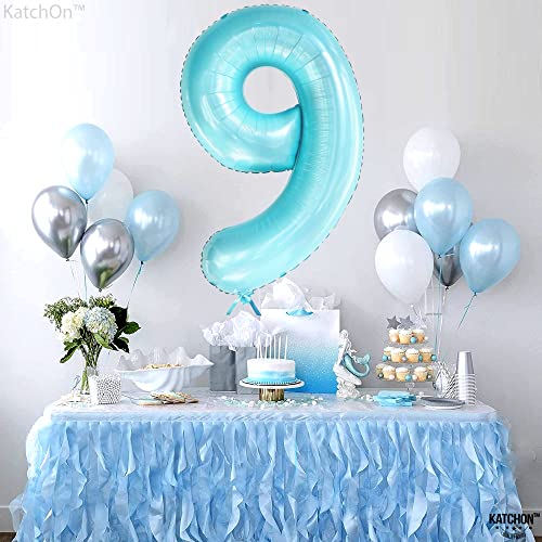 Image of KatchOn, Giant Light Blue Number 9 Balloon - 40 Inch | Foil 9 Birthday Balloon for 9th Birthday Decorations | 9th Anniversary Decoration | Green Party Decoration