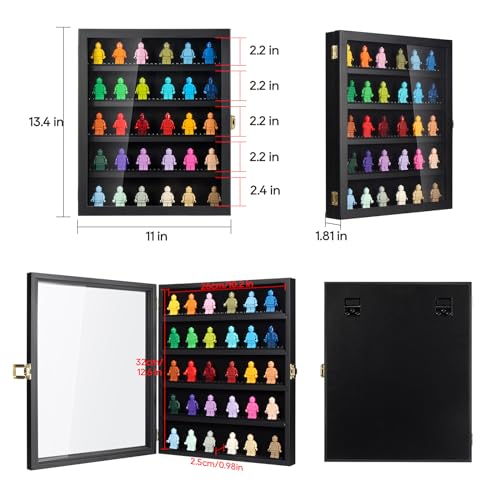 Image of TJ.MOREE 5 Tier Minifigure Display Case for Collectibles Wall Mount Black | 11 x 13.4 inches, Adjustable Shelves, Holds Up to 40 Mini Figures