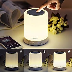 Homecube Nachtkastlamp met bluetooth-luidspreker, led-nachtlampje met dimmer en aanraaksensor, 7 kleurvariaties, dimbaar…