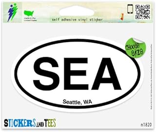 SEA Seattle Washington Oval Vinyl Car Bumper Window Sticker 3" x 2"