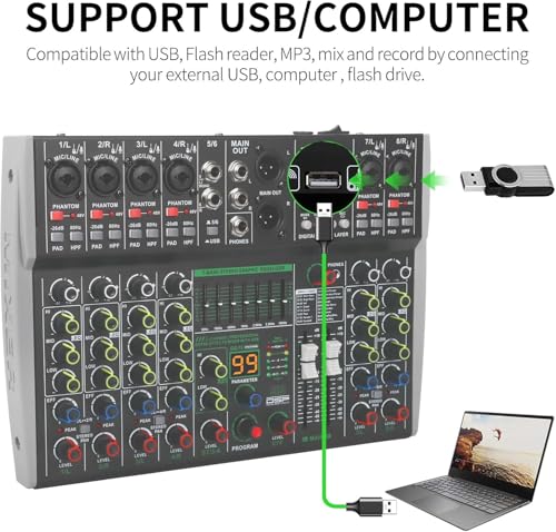 Image of DaBeatz 8 Channel Audio Mixer with Bluetooth USB & DSP Effects | 99 DSP, 7-Band EQ, PAD /HPF, 48V Phantom Power | Professional DJ Sound Mixer for Studio, Karaoke, Live & Recording Setup
