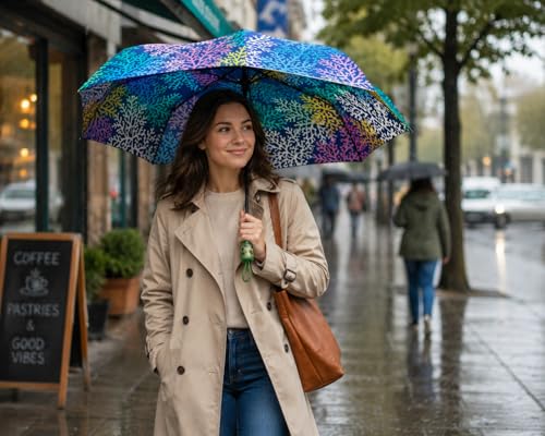 Image of BENAVJI Umbrella for Women -3 Fold, UV Coated, Auto Open Close- Printed Design Umberallas for Ladies, Girls and Men