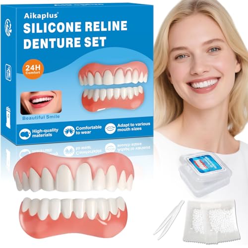 Moldable False Teeth - Veneers Teeth for Women & Men, Silicone Dentures Set for Both Upper and...