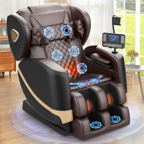 Massagesessel Ganzkörper, Zero Gravity Relaxsessel Massagestühle mit Taillen- und Beinheizung, Komfort-Airbags, Fußrollen, 10 Massagerollen, Bluetooth-Lautsprecher, Fernbedienung
