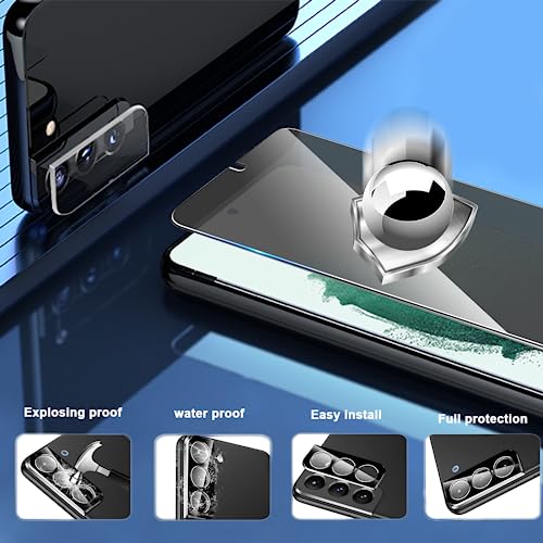 Image of [2+2 Pack Privacy Screen Protector Compatible with Galaxy S22 Plus 5G - 2 Tempered Glass with 2 Camera Lens Protectors - HD Clear - Bubble-Free - Anti-Spy - Scratch Resistant