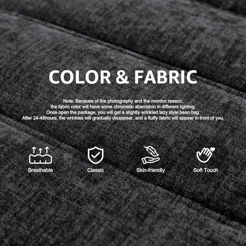 Image of Hobestluk Large Bean Bag Chair Faux Fur BeanBag Couch for Living Room | Darkgrey Chenille, Loveseat,Ergonomic Design,Memory Foam,Anti-slip,No Assembly Required,Decorative Style for Living Room