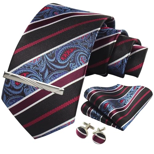 Image of Paisley Floral Mens Tie Formal Necktie Pocket Squares Ties Clips Cufflinks Classic for Men Set