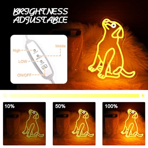 Image of Golden Retriever Neon Sign, Cute Dog Neon Light for Wall Decor, Dimmable Animal Sign for Kid Room Pet Shop Bedroom Home Party Decor (Yellow)