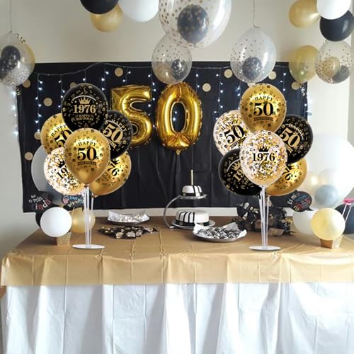 Image of TONIFUL 4 Set 70th Birthday Decor Printed 1956 Black Gold Balloon Stand