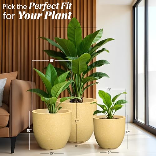 Image of YUCCABE ITALIA FOXB PCUP 17,15,12 Inch Pack of 3,Pots for Plants Highly Durable Polymers Lightweight Indoor OutdoorFlower Pot Gamla Tree Planter Container for Living Room,Balcony,Garden,Beige