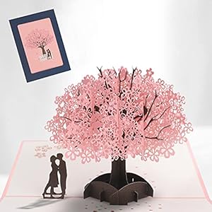 3D Hochzeitskarte, Pop Up 3D Hochzeitsgeschenk mit Umschlag, Geburtstagskarte Rosa Kirschblüte Valentinstag Karte, Karte…