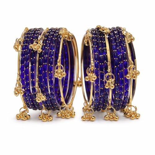 Image of Kashmiri Ghangharoo Glass Bangle Set for Women| Light Weight Bangles | Traditional Transparent Fancy Glass Chudi Set for Wedding, Party|Set Of 16(12 Glass + 4 ghungroo bangles)