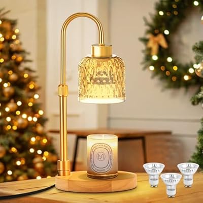 Candle Warmer Lamp Dimmable with Timer and 3 Bulbs, Adjustable Height & Brightness, Electric Candle Wax Warmer for Jar Candles, House Warming Gifts New Home Decor (Amber)