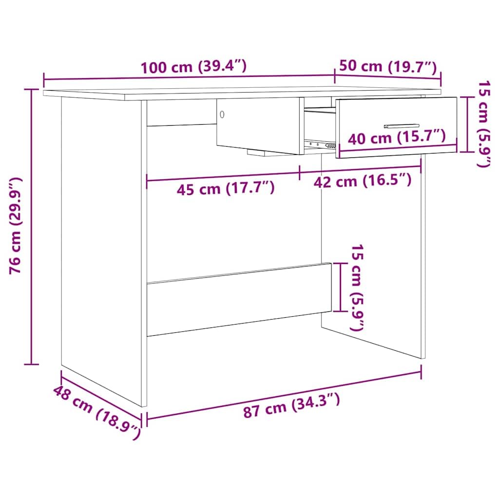 Scrivania per computer con cassetto, colore nero, effetto rovere, 100 x 50 x 76 cm, compatta, salvaspazio, per casa, ufficio, studio, con spazio di archiviazione e design ergonomico