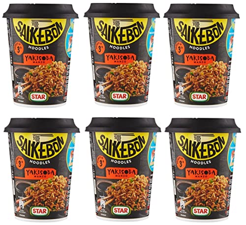 6x Star Saikebon Noodles Yakisoba Manzo Plato Japonés compuesto por pasta, carne y verduras 93g