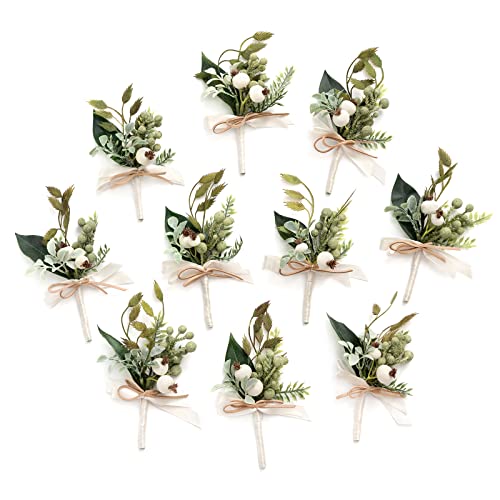 Ling's Moment Boutonniere for Men, 10pcs Groomsmen Guest Boutonniere, Artificial