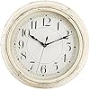 Peohud Silent Wall Clock, 12 Inch Vintage Non Ticking Quartz Battery Operated Round Clock, Rustic Wall Clock for Living Room Kitchen Home Office Classroom School, Creamy White