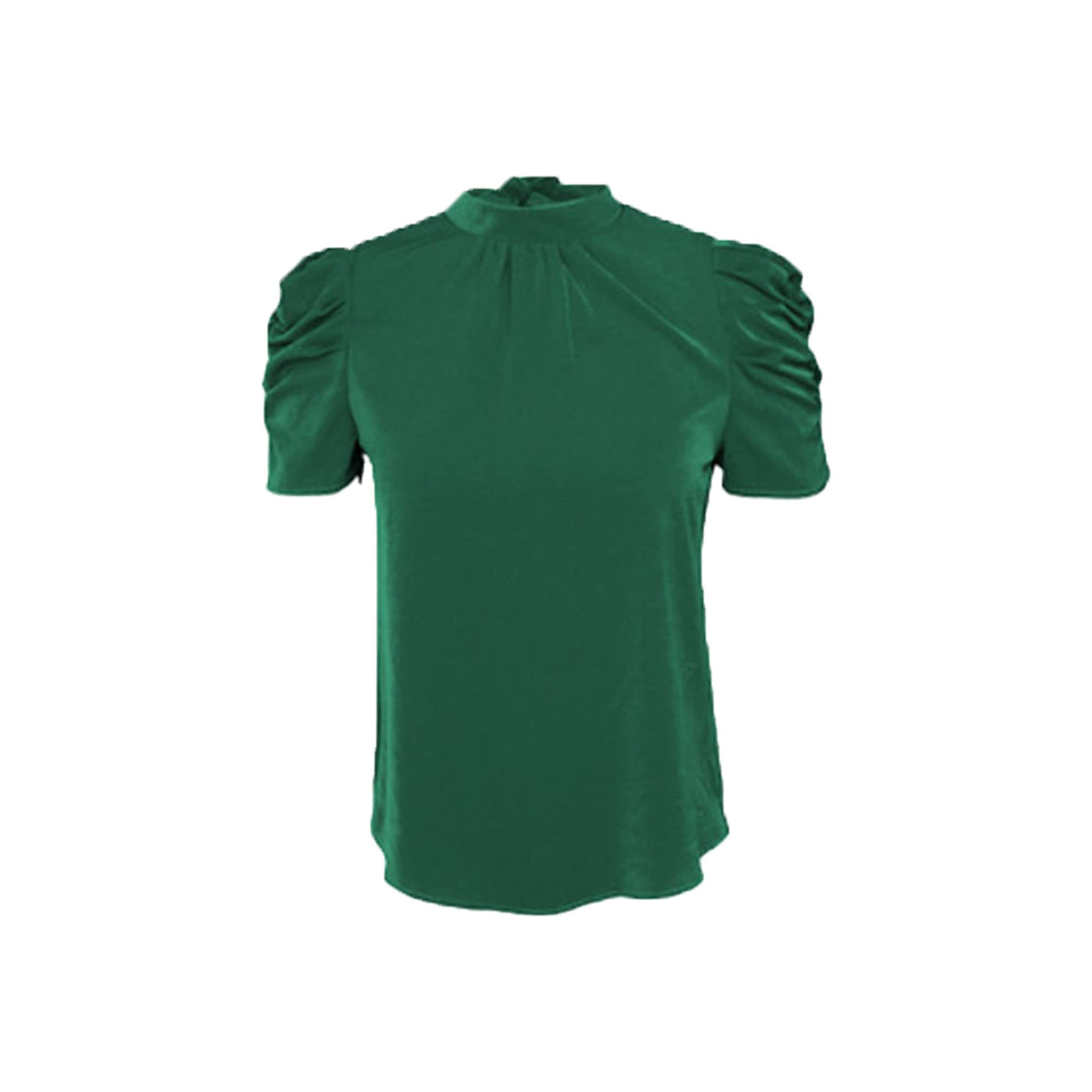 Women's Casual Puff Short Sleeve Frill Mock Neck Short Puff Sleeve Back Work Office Blouse Summer Tops (X-Large,Green)