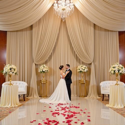 Image of 30ftx15ft Champagne Backdrop Curtains for Parties, Wrinkle Free Polyester Photo Backdrop Drapes 6 Panels 15 ft Long Back Drop Cloth for Wedding Birthday Photography Background Party