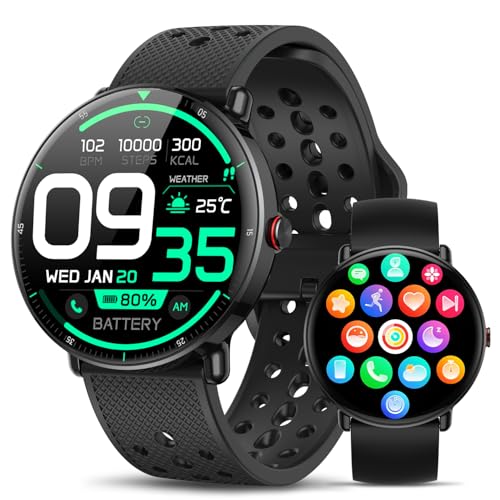 Image of Smart Watch for Women Men, for Android iOS with Sleep & Calorie Monitor, Pedometer Fitness Tracker, Bluetooth Call, IP68 Waterproof, 112+ Sport Modes Round Face Smartwatch (Black)