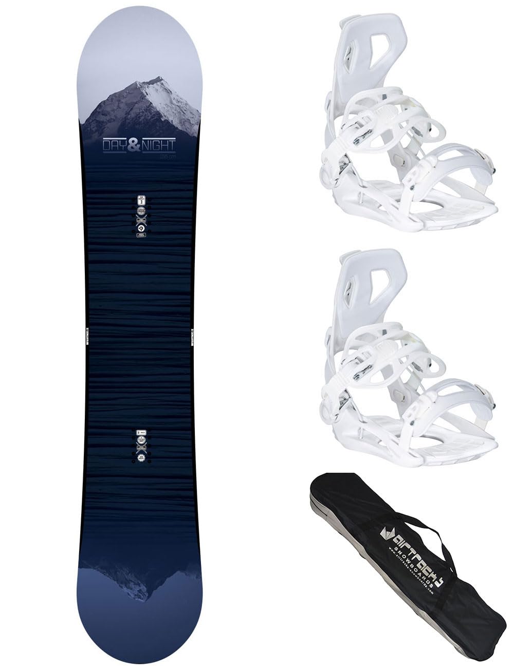 AIRTRACKS Damen Snowboard Set Day&Night Lady Rocker + Snowboard Bindung Star oder Master W Fastec + Sb Bag 138 144 148 54 cm