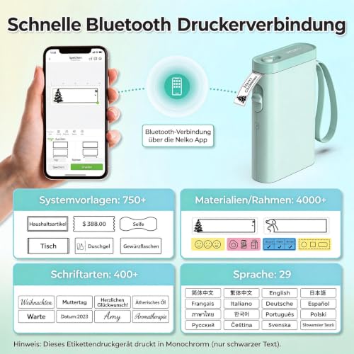 Nelko Etikettendrucker,Bluetooth P21 Selbstklebendes Etikettiergerät Grün – Ansicht 2