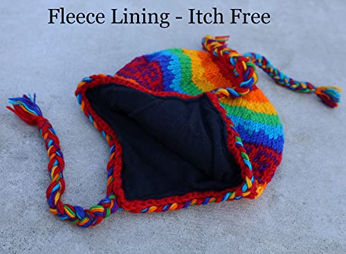 Kayjaystyles Nepal Hand Knit Rainbow Ear Flaps Beanie Ski 100% Wool Fleeced Hat/Cap #TOP4