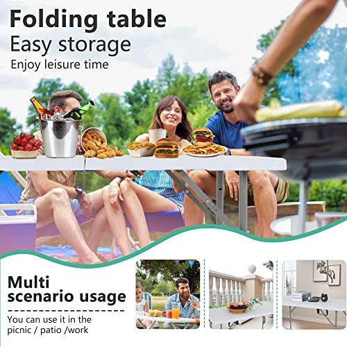 Image of FDW 4FT Folding Table Half Portable Foldable Table Picnic Table for Office Home Camping Party (White, 4 FT)