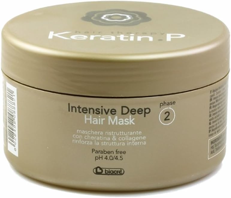 Keratin.P Intensief Deep Hair Mask 500 ml Phase 2 Biacrè ® herstructurerend masker, conditioner met keratine en collageen, die de interne structuur versterkt.