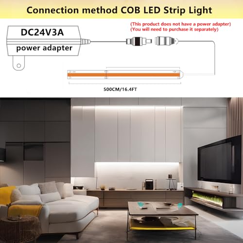 Image of 24V COB LED Strip Light White 6000K IP20 Uniform Light Emitting 480LEDs /M 16.4FT /5M CRI90 Flexible Can be Cropped LED Light Strip Cabinet Home DIY Lighting Projects (White 6000K)