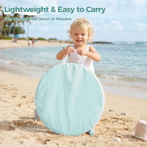 Image of Monobeach Baby Beach Tent with Pool: Green Pop Up Sun Shade Tent for Toddler, UV Protection Portable Outdoor Shelter, Foldable Camping Canopy for Beach, Backyard & Travel