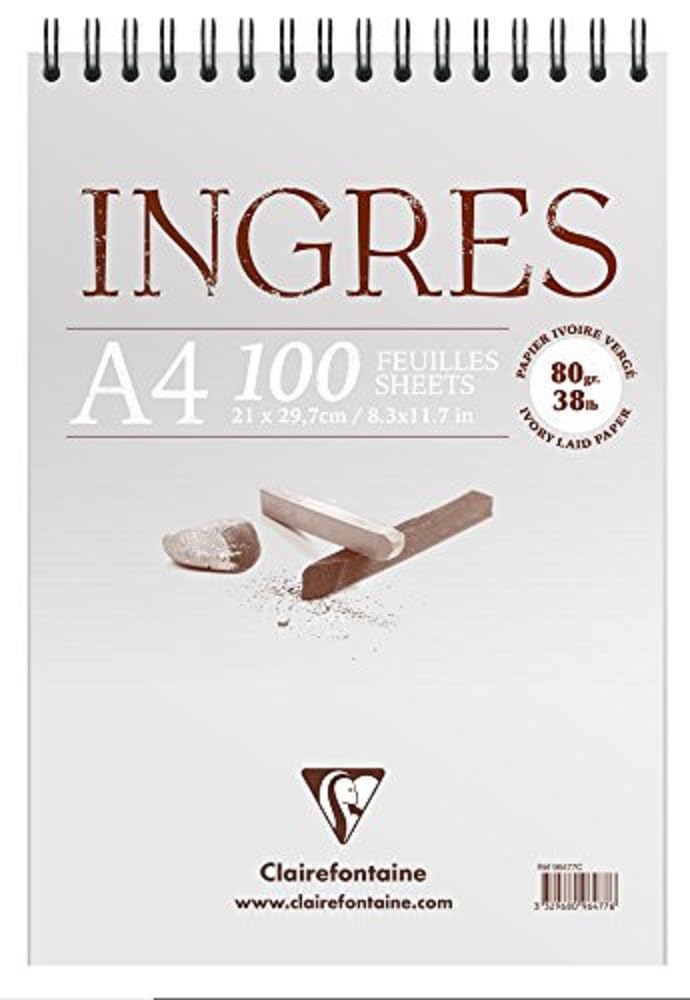 Clairefontaine - Ref 96477C - Ingres Study Top-Wirebound Pad (100 Sheets) - A4 (210 x 297mm) in Size, 80gsm Tinted Cotton - Suitable for Dry Techniques