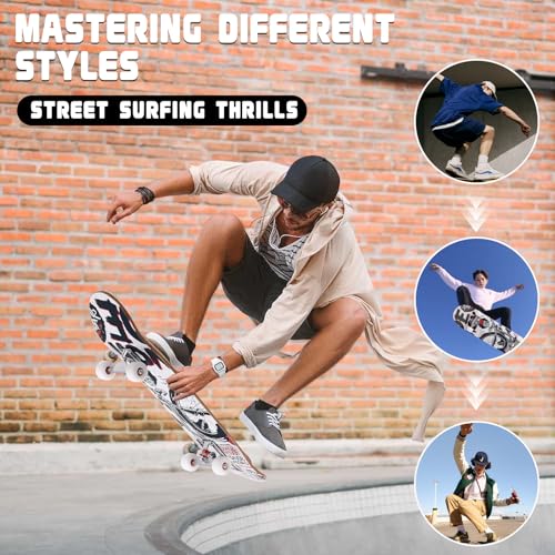 Image of Skull & Wolf Professional Double Kick Skateboard, 31 inch Maple Deck, ABEC-9 Bearings, 97A PU Wheels