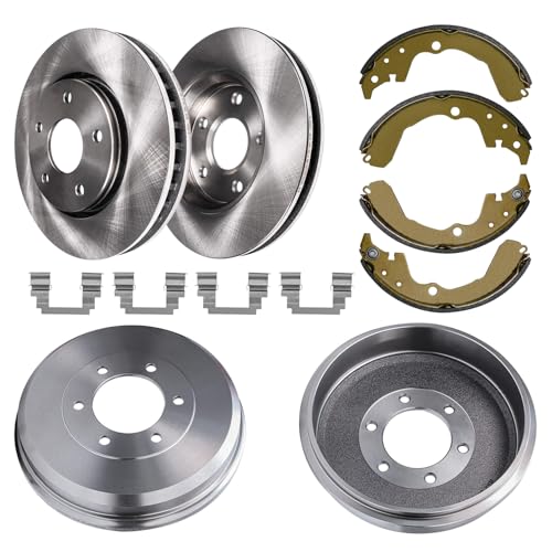Image of Detroit Axle - FWD Brake Kit for Toyota 2003-2008 Matrix Pontiac Vibe, Front Brake Rotors Ceramic Brakes Pads, Rear Brake Drums Brake Shoes 2004 2005 2006 2007 Replacement : 10.81 inch Front Rotor