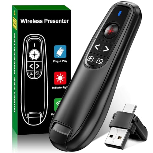 2-in-1 USB Type C Presentation Clicker, Wireless Presentation Clicker PowerPoint Presenter Remote with Volume Control, Powerpoint Clicker with Slide Advancer for Computer/Laptop/Mac